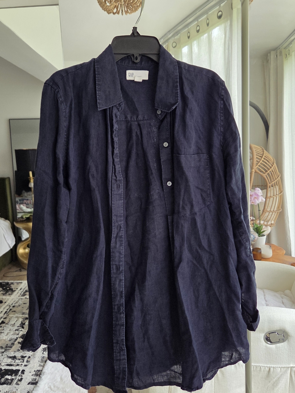GAP Dark Navy Button-Down Linen Shirt